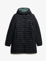 Superdry Black Hooded Fuji Lite Mid Length Padded Coat - Image 7 of 8