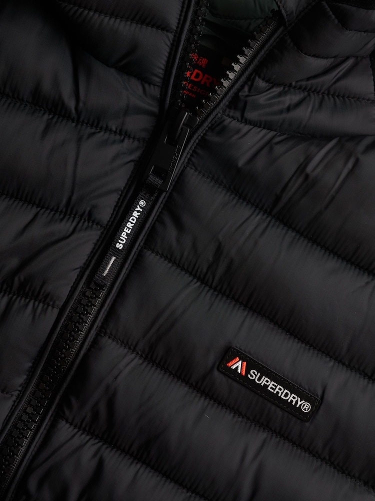 Superdry Black Hooded Fuji Lite Mid Length Padded Coat - Image 8 of 8 Superdry Black Hooded Fuji Lite Mid Length Padded Coat - Image 8 of 8