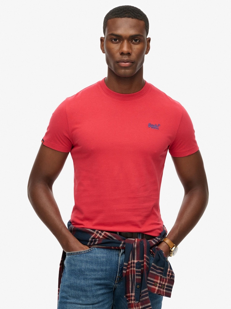 Superdry Red Cotton Essential Logo T-Shirt - Image 1 of 6 Superdry Red Cotton Essential Logo T-Shirt - Image 1 of 6