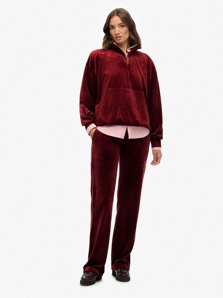 Superdry Red Country Club Velour Quarter Zip Sweattop - Image 1 of 6