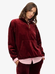 Superdry Red Country Club Velour Quarter Zip Sweattop - Image 2 of 6