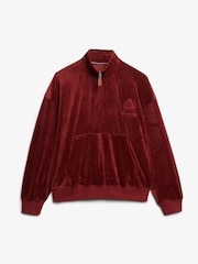Superdry Red Country Club Velour Quarter Zip Sweattop - Image 5 of 6