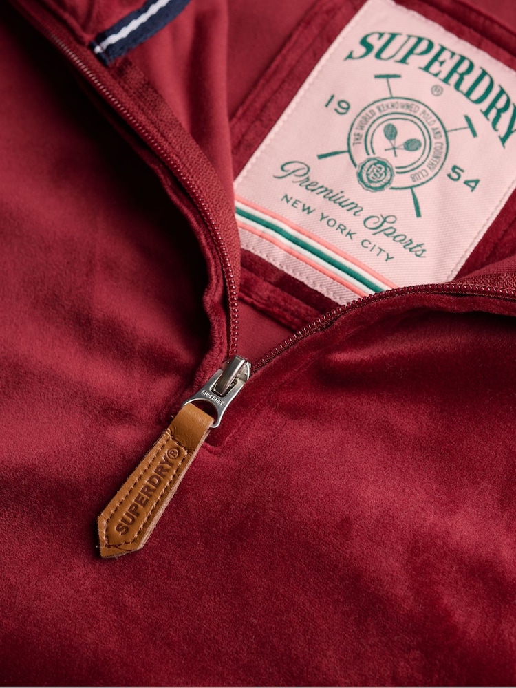 Superdry Red Country Club Velour Quarter Zip Sweattop - Image 6 of 6