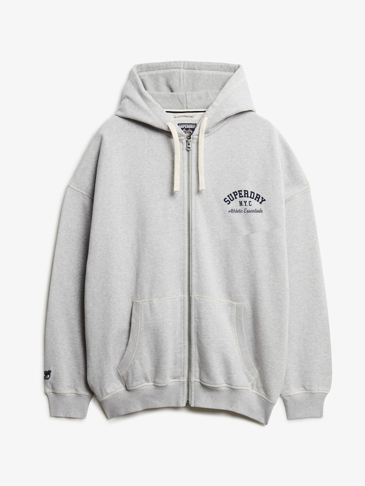 Superdry Grey Athletic Essentials Oversized Zip Hoodie - Image 7 of 7 Superdry Grey Athletic Essentials Oversized Zip Hoodie - Image 7 of 7