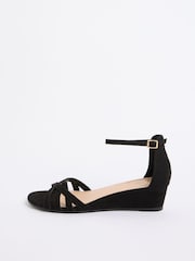 Piele întoarsă artificială neagră - Friends Like These Cross Over Strap Occasion Mini Wedges - Imaginea 5 din 5