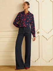 Love & Roses Navy Lips Print Petite Long Sleeve Button Through Shirt - Image 3 of 4