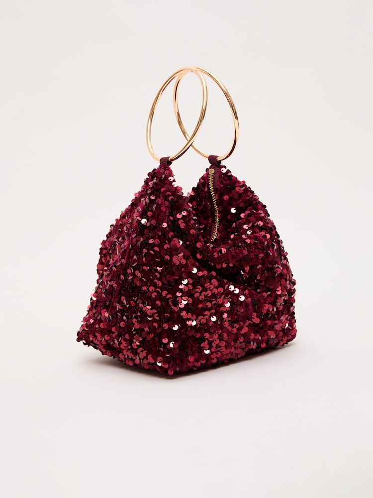 Phase Eight Red Sequin Clutch Bag - Image 2 of 6