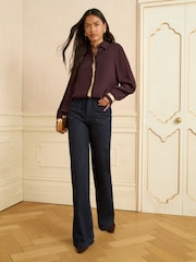 Love & Roses Chocolate Brown Long Sleeve Button Through Sequin Trim Shirt - Image 3 of 4