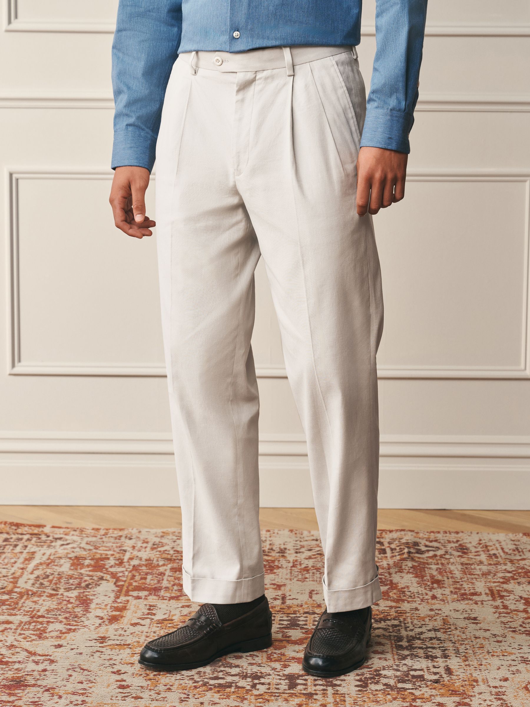 Buy Neutral Relaxed Fit Archive Pleated Cotton Linen Twin Pleat