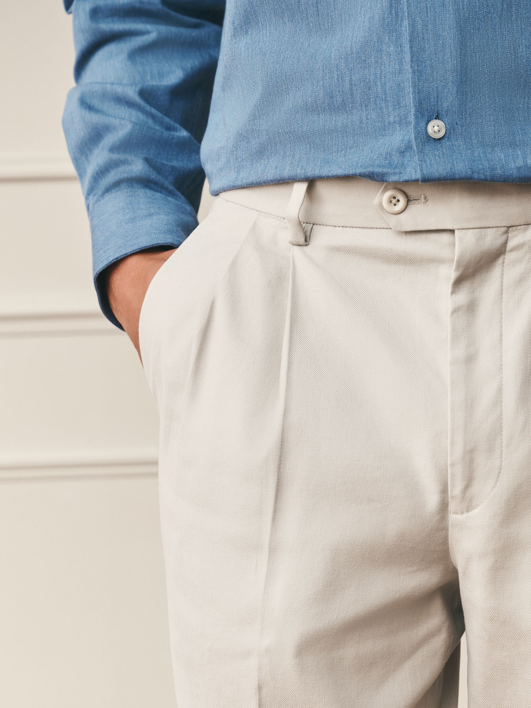 Buy Neutral Relaxed Fit Archive Pleated Cotton Linen Twin Pleat