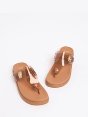 Friends Like These Tan Brown Jelly Toethong Gold Trim Footbed Summer Sandals - Image 3 of 4