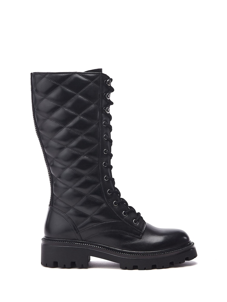 Moda in Pelle Roux Lace-Up Biker Black Boots With Double Buckle Feature - Image 1 of 4 Moda in Pelle Roux Lace-Up Biker Black Boots With Double Buckle Feature - Image 1 of 4