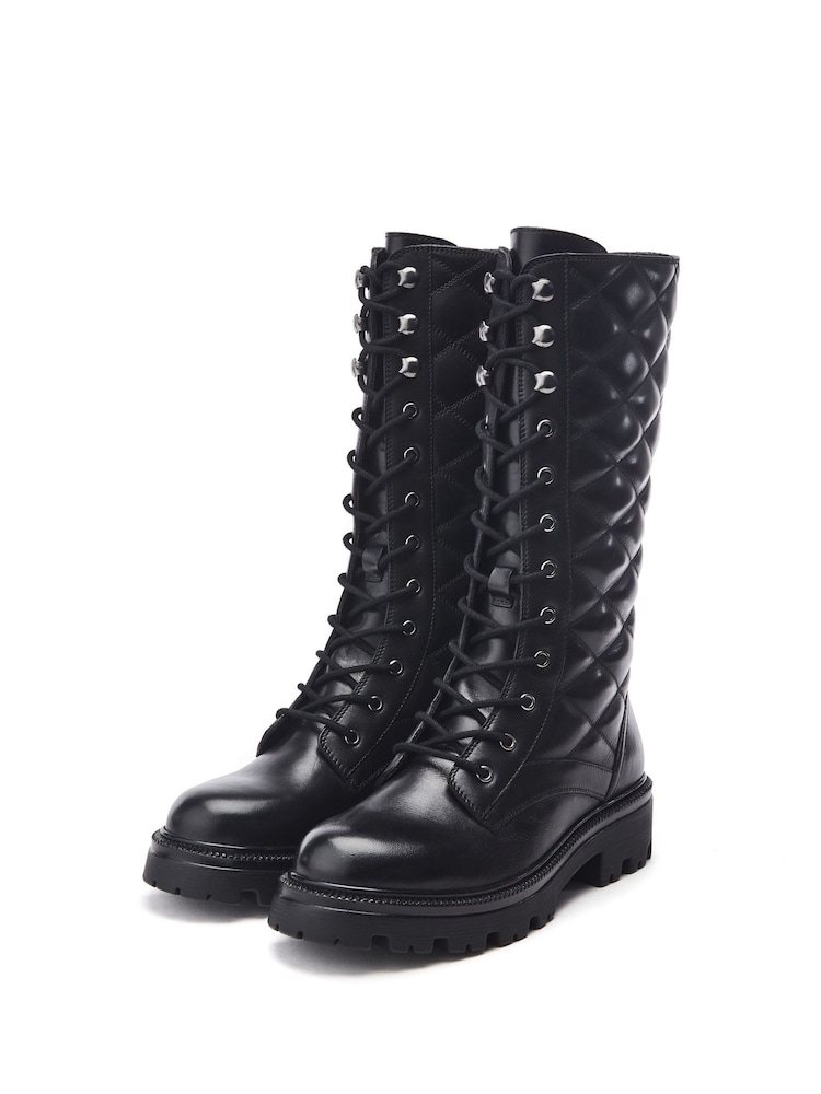 Moda in Pelle Roux Lace-Up Biker Black Boots With Double Buckle Feature - Image 2 of 4 Moda in Pelle Roux Lace-Up Biker Black Boots With Double Buckle Feature - Image 2 of 4