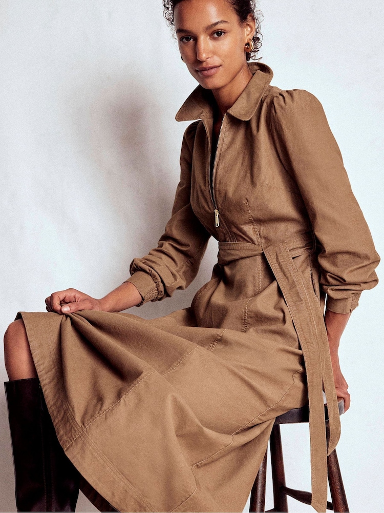 Boden Brown Adelaide Zip Cord Midi Dress - Image 1 of 5 Boden Brown Adelaide Zip Cord Midi Dress - Image 1 of 5