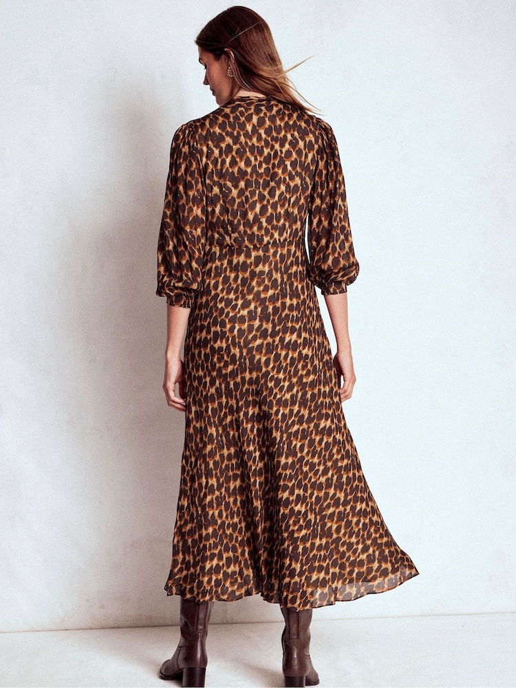 Boden Brown Brooke Tie Neck Tea Dress - Image 2 of 6