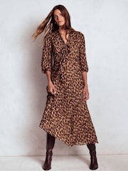 Boden Brown Brooke Tie Neck Tea Dress - Image 4 of 6