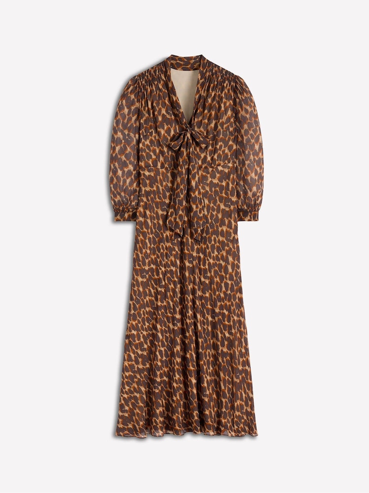 Boden Brown Brooke Tie Neck Tea Dress - Image 6 of 6
