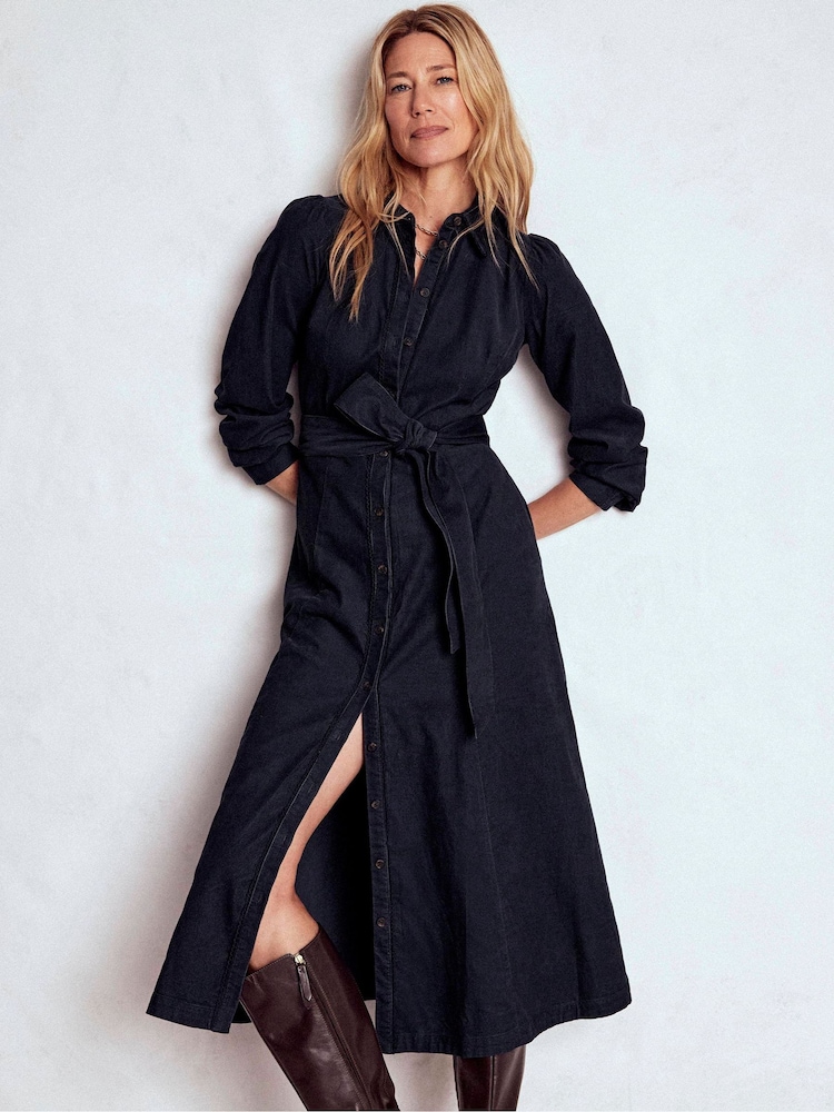 knee length dresses for ladies Ros Panelled Cord Midi Dress-Green Fir