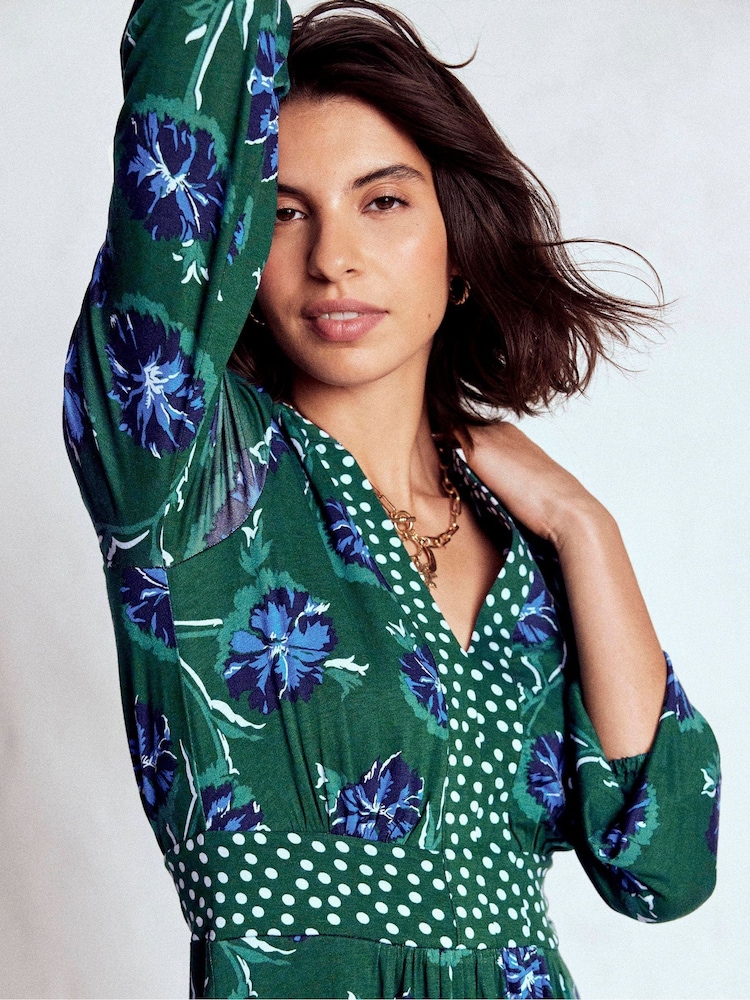 Boden Green Lily Long Sleeve Midi Dress - Image 2 of 5 Boden Green Lily Long Sleeve Midi Dress - Image 2 of 5