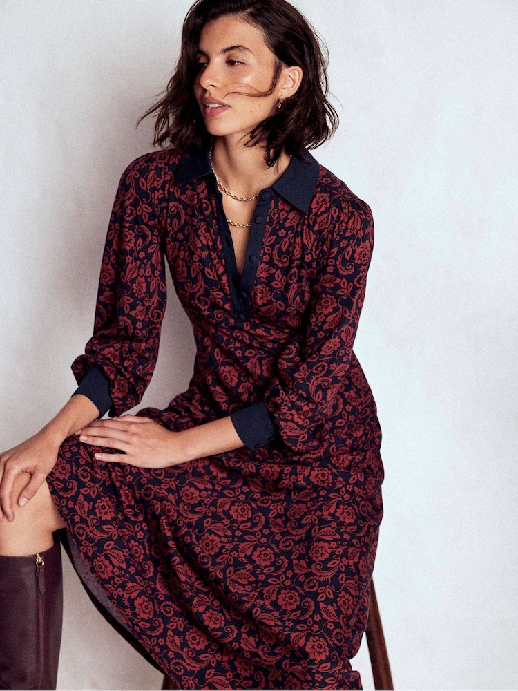 Boden Red Empire Waistline Shirt Dress - Image 1 of 6