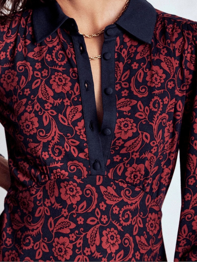 Boden Red Empire Waistline Shirt Dress - Image 2 of 6