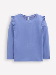 Boden Blue Frill Sleeve Slub Top - Image 1 of 2