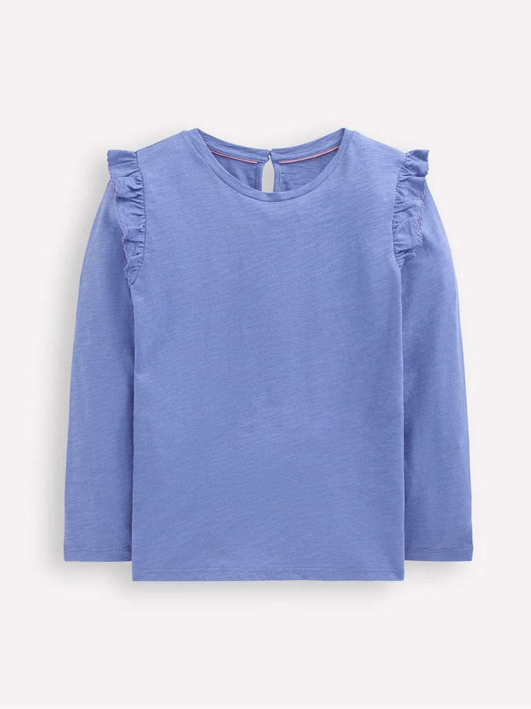 Boden Blue Frill Sleeve Slub Top - Image 1 of 2