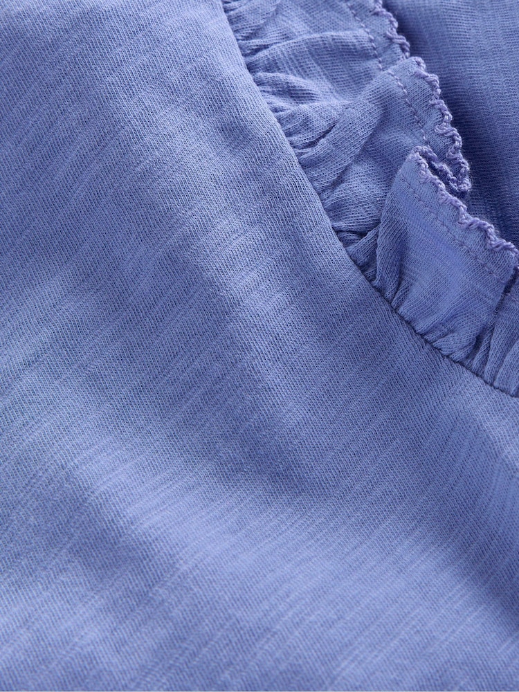 Boden Blue Frill Sleeve Slub Top - Image 2 of 2