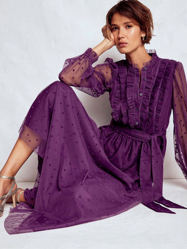 Boden Purple Tulle Ruffle Maxi Dress - Image 1 of 5