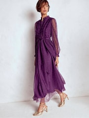 Boden Purple Tulle Ruffle Maxi Dress - Image 4 of 5