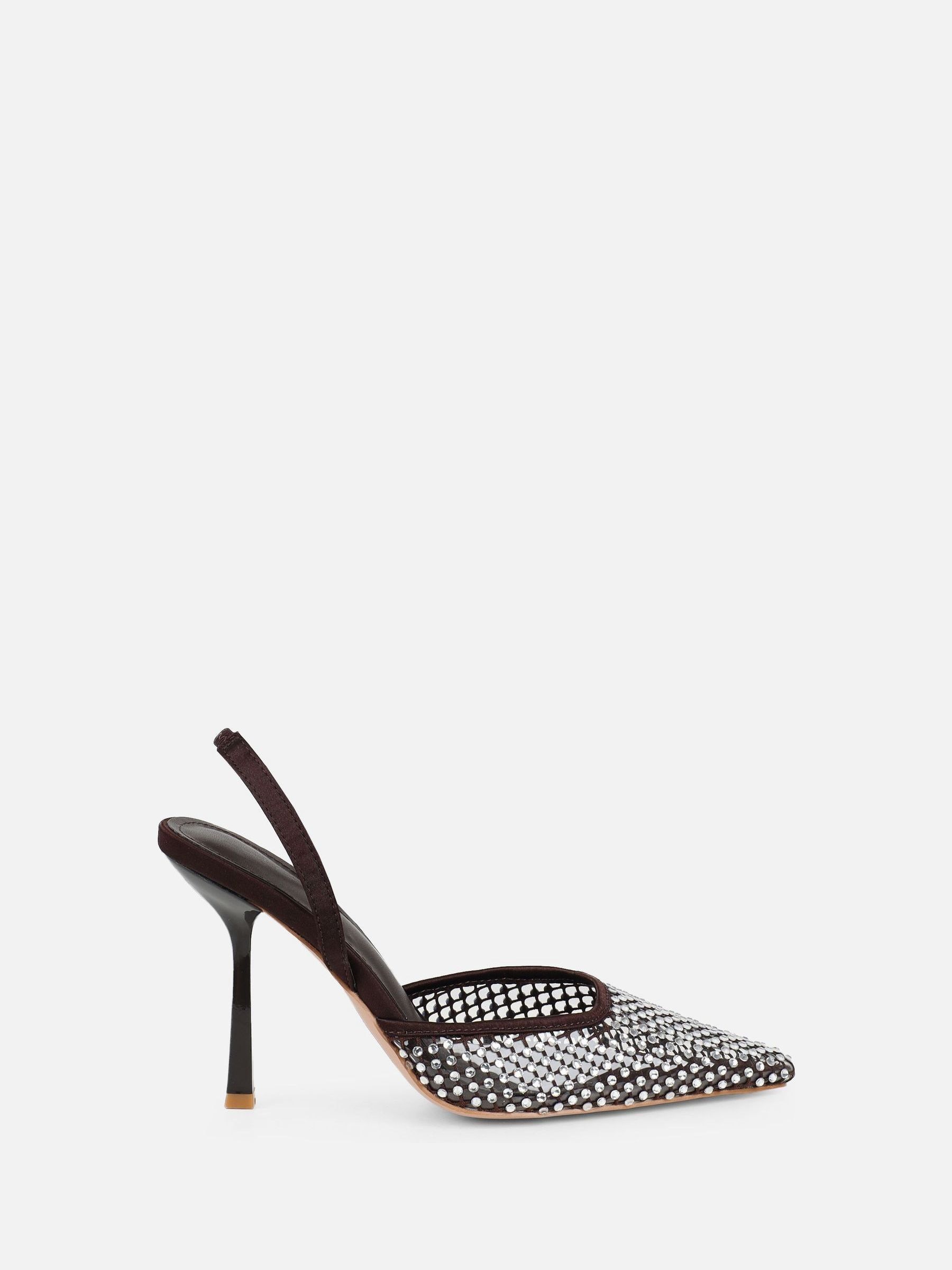 Buy Simmi London Brown Starlight Diamante Mesh Heeled Shoes from