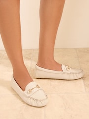 Friends Like These Cream Faux Leather Comfort Trim Detail Casual Moccasin Loafers - Image 2 of 4