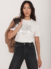 Mint Velvet White Metallic Flower T-Shirt - Image 1 of 7