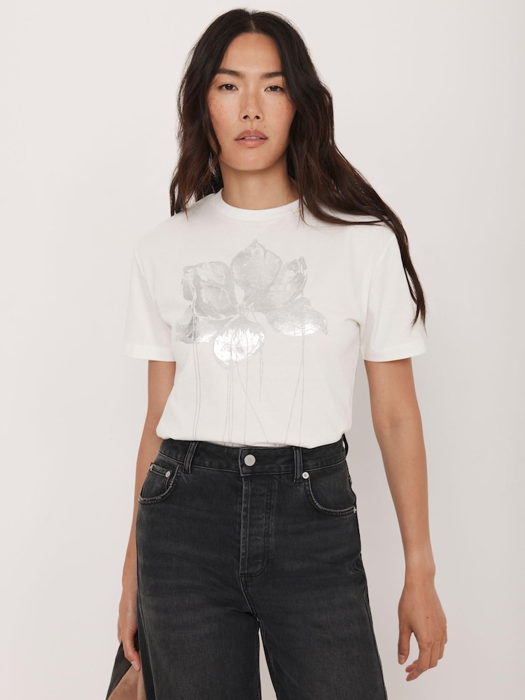 Mint Velvet White Metallic Flower T-Shirt - Image 2 of 7