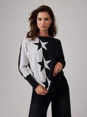 Mint Velvet Grey Cotton Blend Fine Knit Batwing Jumper - Image 1 of 8