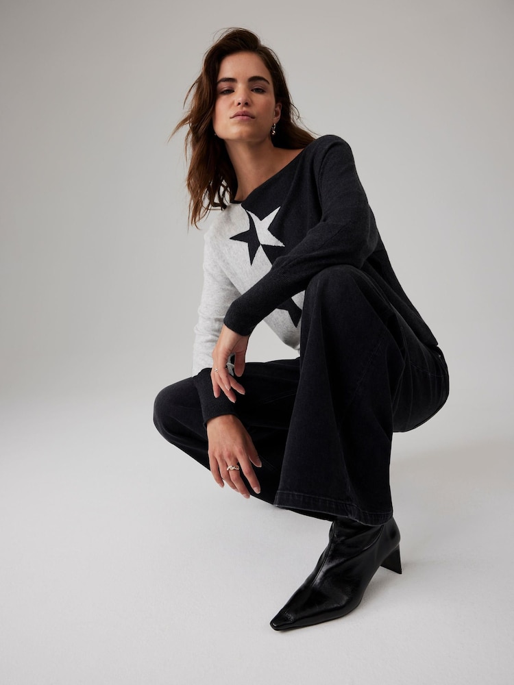 Mint Velvet Grey Cotton Blend Fine Knit Batwing Jumper - Image 2 of 8