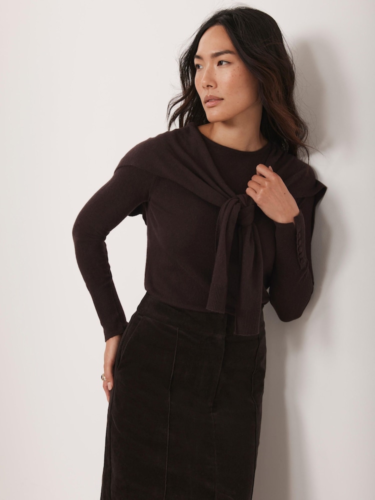 Mint Velvet Brown Cotton Blend Scarf Detail Knit Jumper - Image 2 of 8
