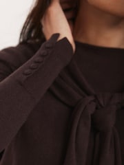 Mint Velvet Brown Cotton Blend Scarf Detail Knit Jumper - Image 5 of 8