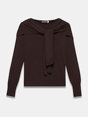 Mint Velvet Brown Cotton Blend Scarf Detail Knit Jumper - Image 7 of 8