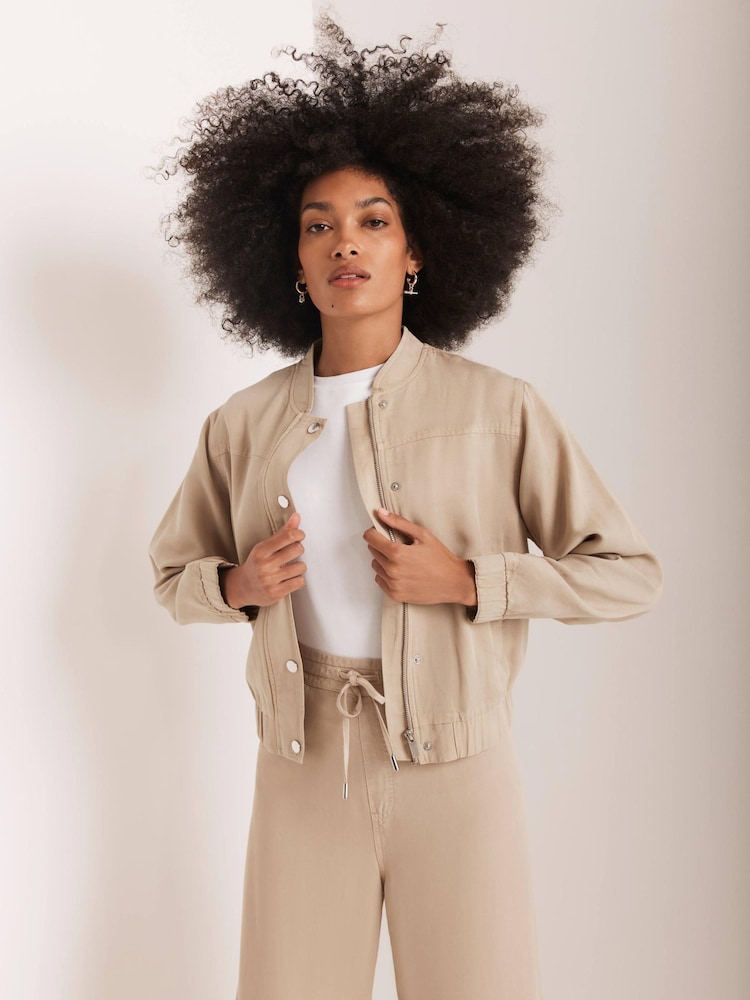 Mint Velvet Natural Washed Bomber Jacket - Image 1 of 8