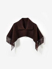 Mint Velvet Brown Wool Blend Fringed Poncho - Image 1 of 2