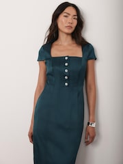 Mint Velvet Green Satin Midi Dress - Image 3 of 8