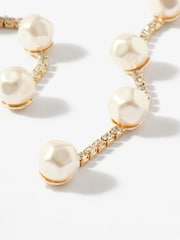 Mint Velvet Gold Tone Diamante Pearl Drop Earrings - Image 2 of 3