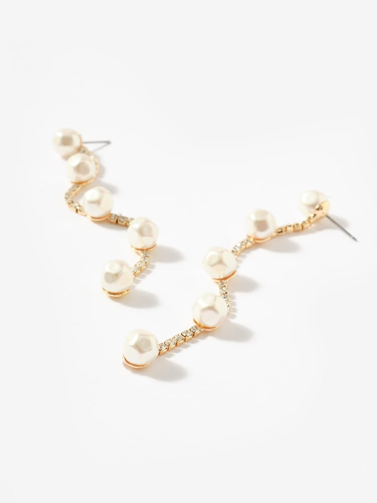 Mint Velvet Gold Tone Diamante Pearl Drop Earrings - Image 3 of 3