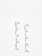 Mint Velvet Silver Tone Diamante Pearl Drop Earrings - Image 1 of 4