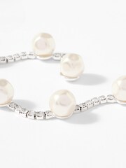 Mint Velvet Silver Tone Diamante Pearl Drop Earrings - Image 3 of 4