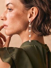 Mint Velvet Silver Tone Diamante Pearl Drop Earrings - Image 4 of 4