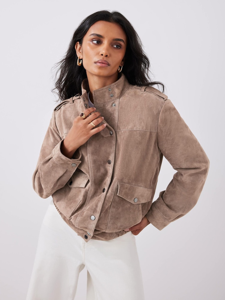Mint Velvet Natural Suede Bomber Jacket - Image 1 of 8