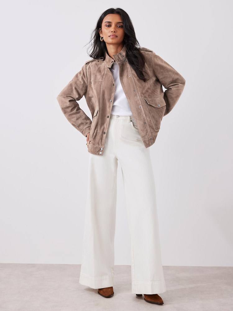 Mint Velvet Natural Suede Bomber Jacket - Image 2 of 8