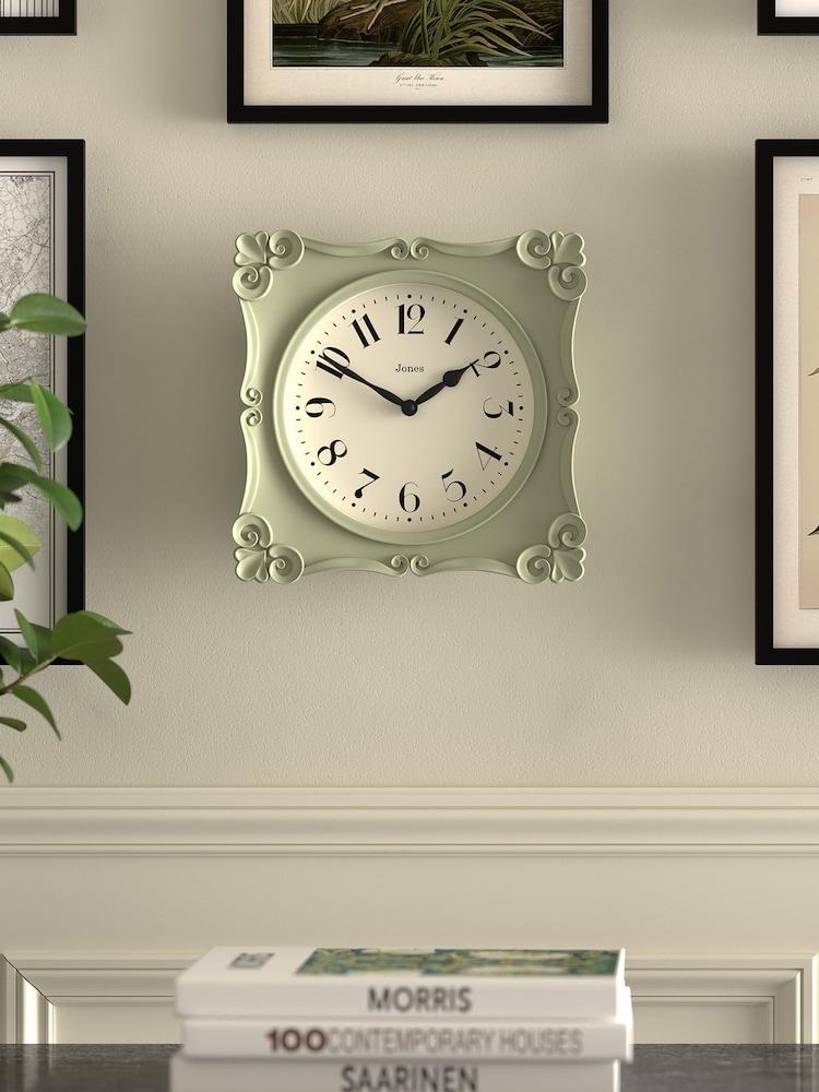 Jones Clocks Sage Green Rialto Wall Clock 25cm - Image 1 of 4 Jones Clocks Sage Green Rialto Wall Clock 25cm - Image 1 of 4